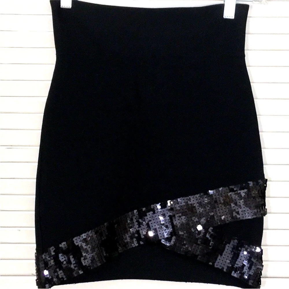 BCBG Max Azria Black Bodycon Sequin Bandage Pencil Skirt
